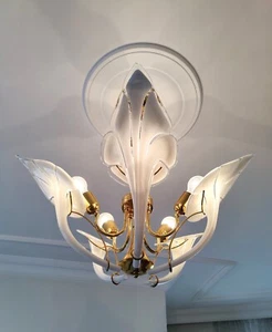 Vintage Murano Chandelier White Glass Calla Lily Floral Lighting LED Basket - Picture 1 of 16