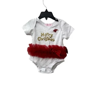 Popatu Girls White Merry Christmas One Piece With Tutu 6-9 Months NWT - Picture 1 of 8