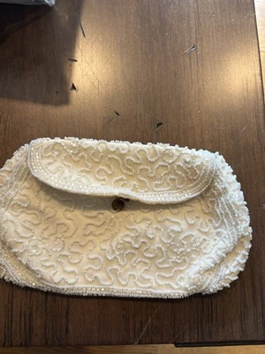 Vntg Walborg Beaded Ivory Evening Bag Clutch Purse Hand Made In Belgium 8.5” - Image 1 of 4