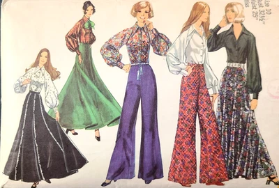Vtg 1970s Simplicity 5310 Sew Pattern Puff Sleeve Blouse Maxi Skirt Bell Pants - Image 1 of 4