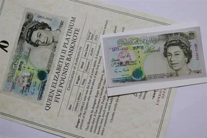 🧭 🇬🇧 UK GB 5 POUNDS PLATINUM BANKNOTE WITH COA B87 #31 - Picture 1 of 4