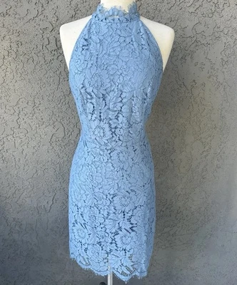 Vestido BB Dakota Para Mujer Talla 0 Encaje Cara Cuello Alto Halter Azul Delta Noche $105 Foto 1 de 4