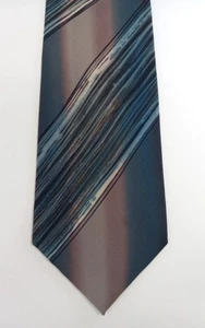 Robert Daskal Silk Art Tie Hand Painted Brown Striped Chicago OOAK USA 3.75" Vtg - Picture 1 of 9