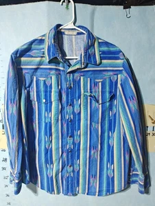 Camicia Cathy Jo Pond donna blu medio western snap davanti stampa azteca vintage - Foto 1 di 9