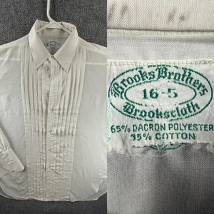 Vintage Brooks Brothers seidig formell Polyester Baumwolle französische Manschette 16 5 Punkt weiß - Bild 1 von 19