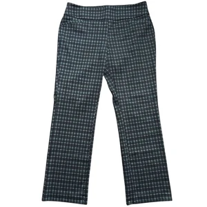 7th Avenue New York & Company Plaid Stretch Pants Bootcut Black Green L - Picture 1 of 6