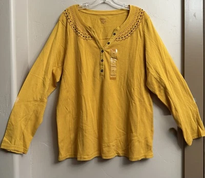 North Crest Women’s Plus Mineral Yellow Blouse W/Buttons & Embroidery Size 2XL - Image 1 of 4