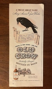 1947 Old Crow Kentucky Straight Bourbon Whiskey Black Bird Vintage Print Ad - Picture 1 of 1