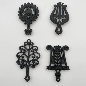 4er Set Vintage Gusseisen Wandtafeln verziert schwarz Metall Dekor - Bild 1 von 13