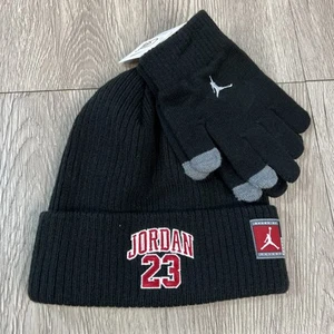 Air Jordan Kids 2 Piece Beanie Hat Gloves Set Jordan 23 Black/Red 9A0969-023 NWT - Picture 1 of 7