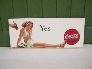 Vtg 1946 Coca-Cola "Yes Girl" Cardboard Advertising Sign 27" by 11 1/4" Rare! - Picture 1 of 9