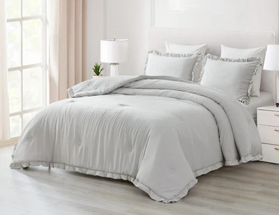Nora 3-Piece Ruffled Edge Trim Soft Washed Microfiber Comforter Set - Image 1 of 4