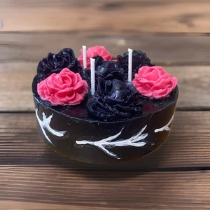 Pink and Black Rose Painted & Scented Candle Cake - Picture 1 of 3