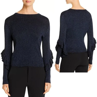 Elie Tahari Hope Ribbed Knit Navy Sparkle Sweater Size XS - Image 1 of 4