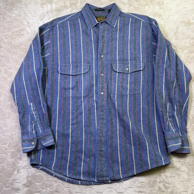 VTG Eddie Bauer Shirt Sz Med Striped McKinley Cloth Flannel USA 90s Worn See Pix - Image 1 of 4