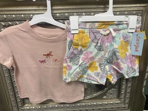 Cat & Jack 2 Piece Pink Dragonfly Shirt & Tropical Easy On Easy Off Shorts 4/5 - Picture 1 of 3