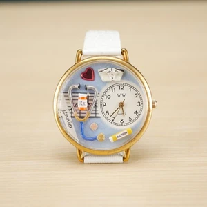 WW3D Nurse Watch Women 41mm Gold Tone Leather Band Medical Theme New Bat VIDEO👍 - Picture 1 of 13