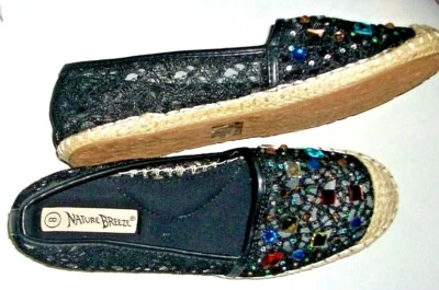 NUEVO EN CAJA Damas 8 Excepcionales Negro Multi Estrás Alpargata Cómodo Zapatos Planos Foto 1 de 4