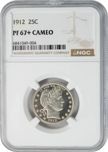 1912 Barber Quarter 25c PF67+ PR67+ Cameo NGC 950067-10 - Picture 1 of 4