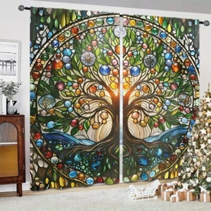 2Pcs Spring Dream Tree Glass bead Window Curtains Bedroom Living Room Kitchen - Picture 1 of 18