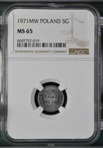 Poland 5 Groszy 1971 MW NGC MS 65 - Picture 1 of 2
