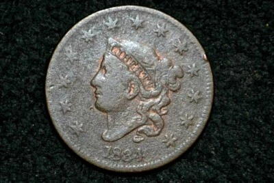 1834 LARGE CENT *Large 8*Large Stars* Large Letters * N6 * F/VF Details ** R4 - Image 1 of 2