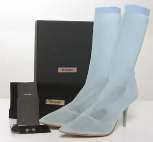 YEEZY SEASON 8 VAPOR Blue Transparent Knit Ankle Boots High Heel 11-41 NEW 2019 - Picture 1 of 6