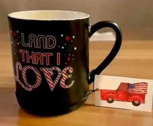 Patriotic Coffee Mug Ceramic “ Land That I Love” 20 Oz. Black 4th Of July Tea - Picture 1 of 1