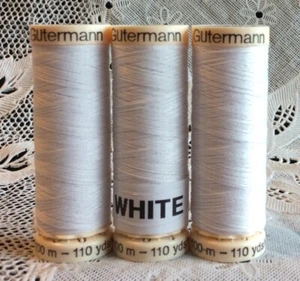 3 NEW white GUTERMANN 100% polyester thread 110 yard spools - Picture 1 of 4