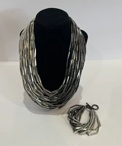 Zenzii Multi-strand Necklace And Bracelet Statement Silver Grey Black Metallic - Picture 1 of 11