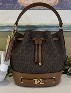 MICHAEL KORS REED MEDIUM SMALL BUCKET CROSSBODY SHOULDER BAG HOBO PURSE MK BROWN - Picture 1 of 10