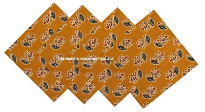 Nappe In Cotone 100% A Stampa Fiori Gialla Mostarda Dell'India Set Di 48 Pz - Immagine 1 di 3