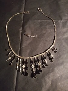 Monet Silver Tone Neckace, Black and White Crystals with length extender - Picture 1 of 8
