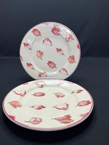 Garden Lane by Waverly - 2 Salad Plates - Pink Tulips 8.25" - Picture 1 of 6