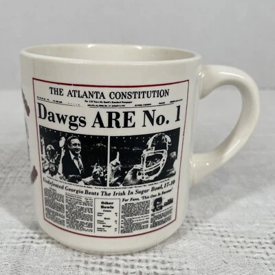 Vtg 1980 Georgia Bulldogs National Champions Mug UGA Headline AJC Ceramic Cup - Image 1 of 4