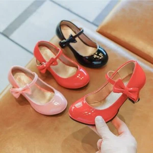 US Girls Kids Wedding Party Patent Leather Shoes Prom High Block Heel Dance Pump - Picture 1 of 15