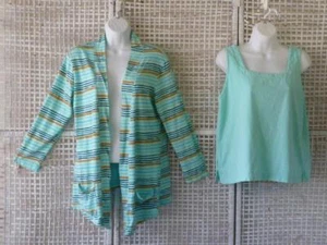 2 Stück Icantoo ~ USA Strand Aqua Streifen Baumwolle asymmetrisch offen Staubtuch + feste Schale Set ~ M - Bild 1 von 8