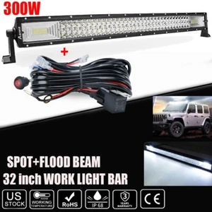 32'' 300W LED Light Bar Offroad Driving Fog Spot Flood Trucks ATV UTV UTE + Wire - Picture 1 of 14