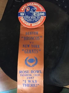 Vintage AFC Champions 1986 Denver Broncos Super Bowl XXl Button Pinback RIBBON - Picture 1 of 5