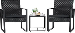 3 Pieces Patio Set Outdoor Wicker Furniture Sets Modern Rattan Chair Coffee - Picture 1 of 39
