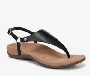Vionic Kirra Ledersandalen Größe 7,5 schwarz flach Schnalle hinten Sommer - Bild 1 von 7