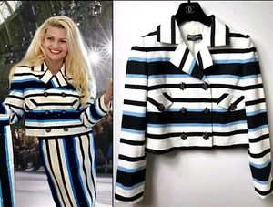 2.7K New Dolce & Gabbana 2016 White Striped Jacket 40 42 4 6 Crystal Button M S - Picture 1 of 14