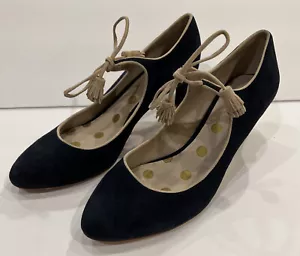 VGC Boden Lilli Blue Suede Tassel Mary Jane Mid Heel Women US Sz 11 EU 41.5 - Picture 1 of 10