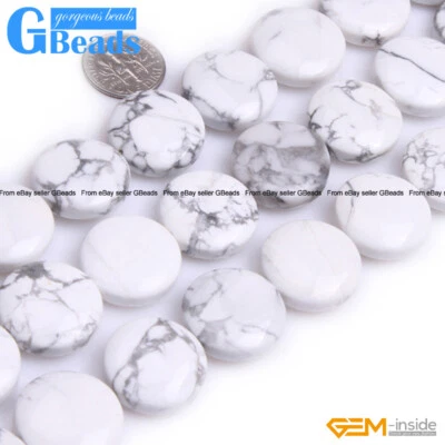 20mm Natural White Howlite Turquoise Coin Beads For Jewelry Making Free Shipping - Image 1 of 4