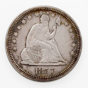 1857 25C Seated Liberty Quarter In XF Zustand, Schöne Randfärbung - Bild 1 von 4