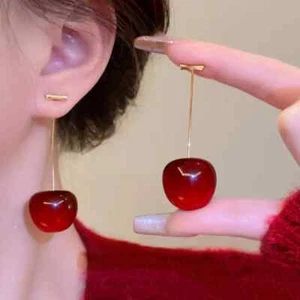 Sweet Stud Earrings Red Cherry Fruit Earrings Women Jewelry Drop Earrings - Picture 1 of 19