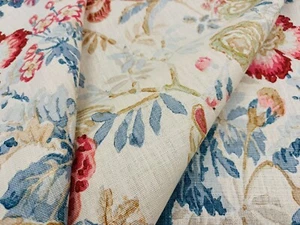 Brunschwig & Fils Large Scale Floral Fabric- Edenwood Handblock Red Blue 2.60 yd - Picture 1 of 6
