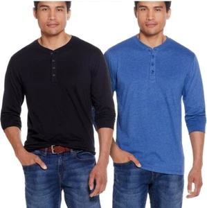 WP Weatherproof Men's Long Sleeve Super Soft Henley-2 Pack Black/Blue XL - Picture 1 of 8