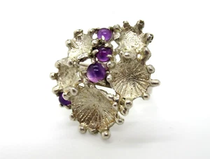 Anello TOP DESIGNER argento 925 Bijou Jeunesse anni '70 argento modernista ametista lusso - Foto 1 di 5