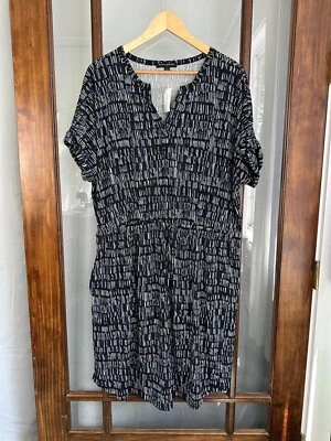 Nuevo con etiquetas Vestido Banana Republic Mujer XL Azul Negro Cordón Manga Corta Vacaciones Foto 1 de 4